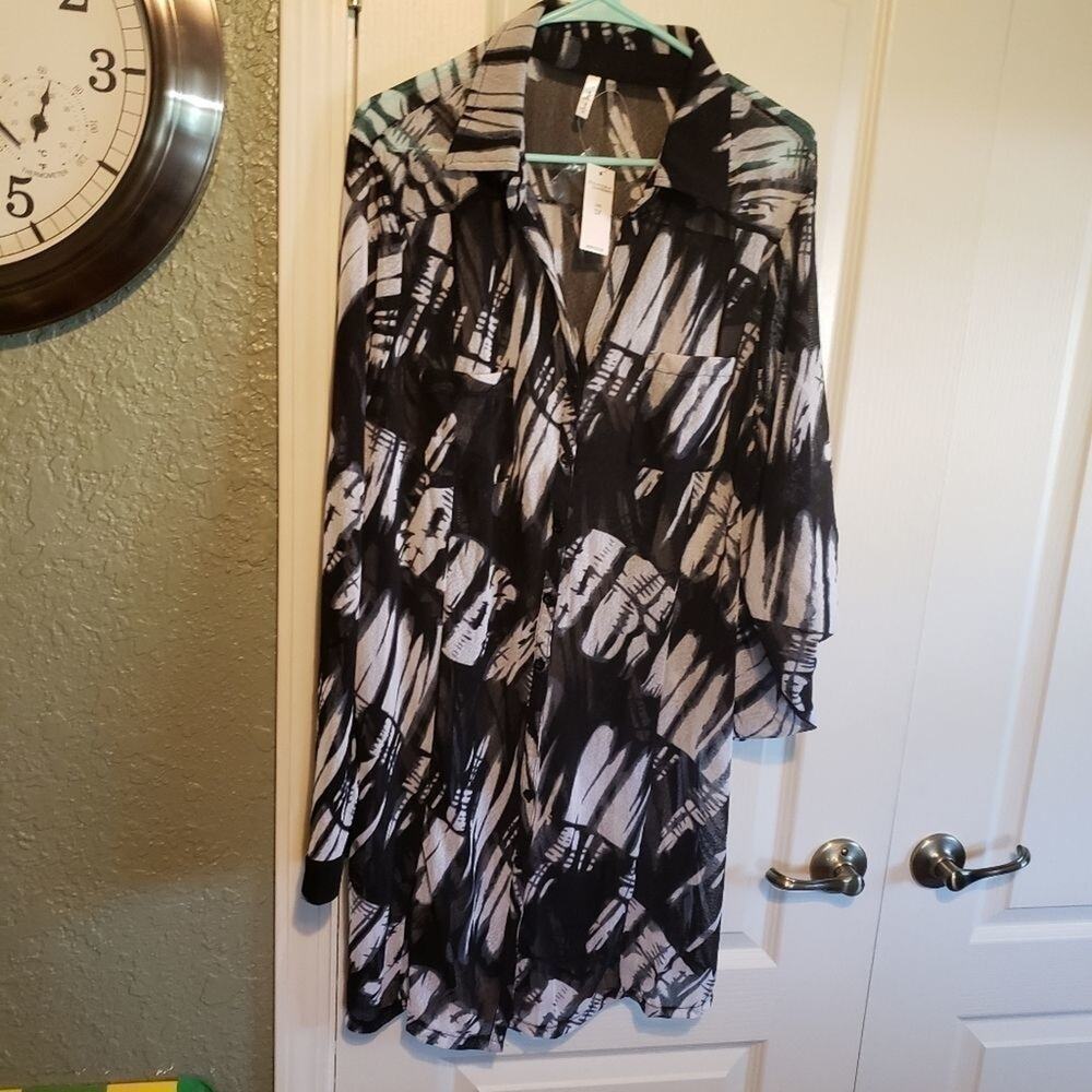 NEW Mirror Image sheer, button down, tunic, cover shirt 3X‎